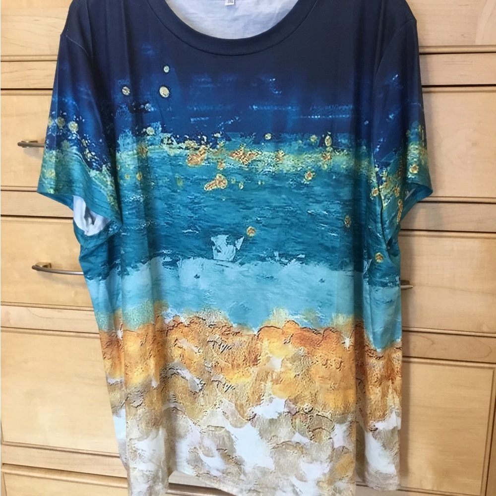 Short sleeve T-shirt Size 3 XL. Beautiful, vibrant colors, soft, stretchy.